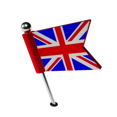 Büyük Britanya bayrağı. Bayrak şeklinde tahta broş. Bayrak sola doğru eğik. 3B Hazırlama.