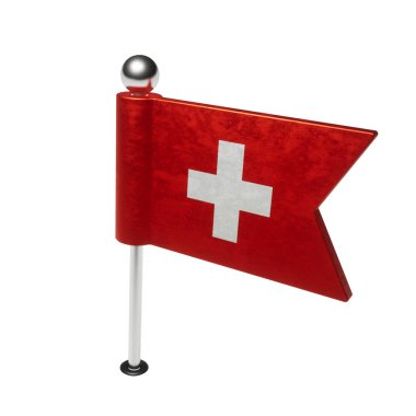 İsviçre bayrağı. Bayrak şeklinde tahta broş. 3B Hazırlama.