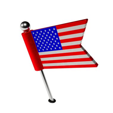 Amerikan bayrağı. Bayrak şeklinde tahta broş. Bayrak sola doğru eğik. 3B Hazırlama.