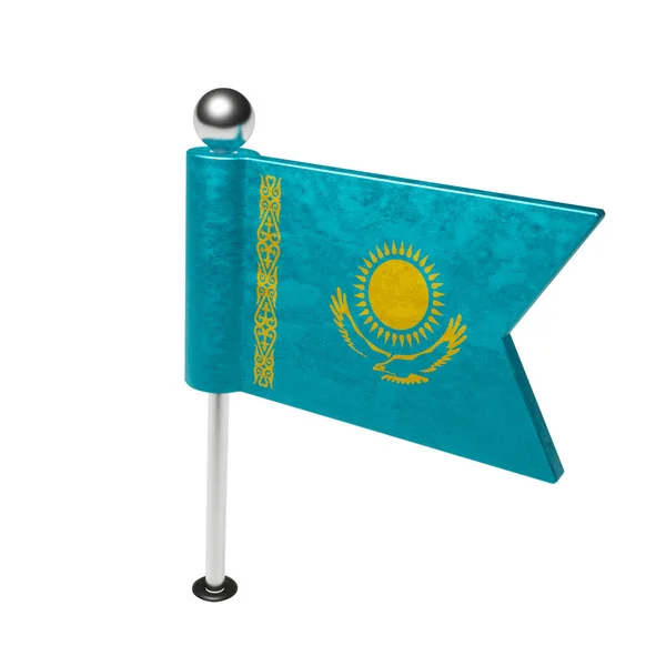 Flaga Kazachstanu Szpilka Kształcie Flagi Renderowanie — Zdjęcie stockowe