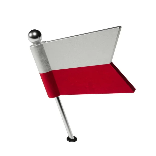 Flaga Polski Szpilka Kształcie Flagi Flaga Jest Przechylona Lewo Renderowanie — Zdjęcie stockowe