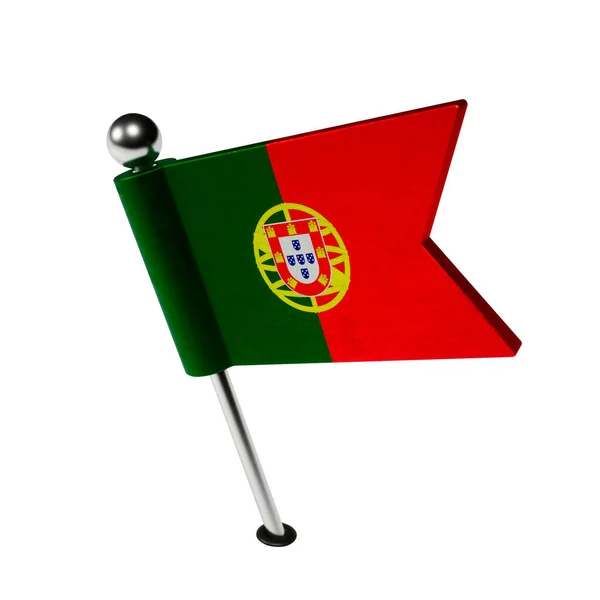 Флаг Португалии Штифт Форме Флага Флаг Наклонен Влево Render — стоковое фото