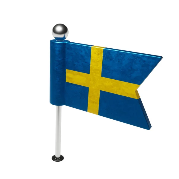 Flaga Szwecji Szpilka Kształcie Flagi Renderowanie — Zdjęcie stockowe
