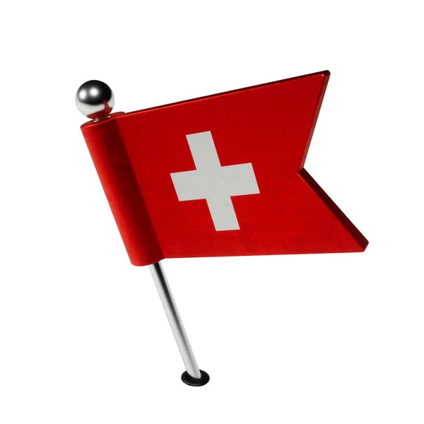 Flaga Szwajcarii Szpilka Kształcie Flagi Flaga Jest Przechylona Lewo Renderowanie — Zdjęcie stockowe