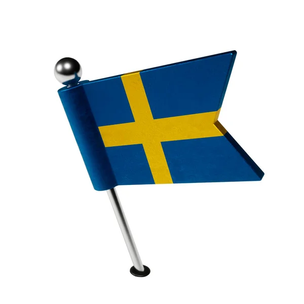 Flaga Szwecji Szpilka Kształcie Flagi Flaga Jest Przechylona Lewo Renderowanie — Zdjęcie stockowe