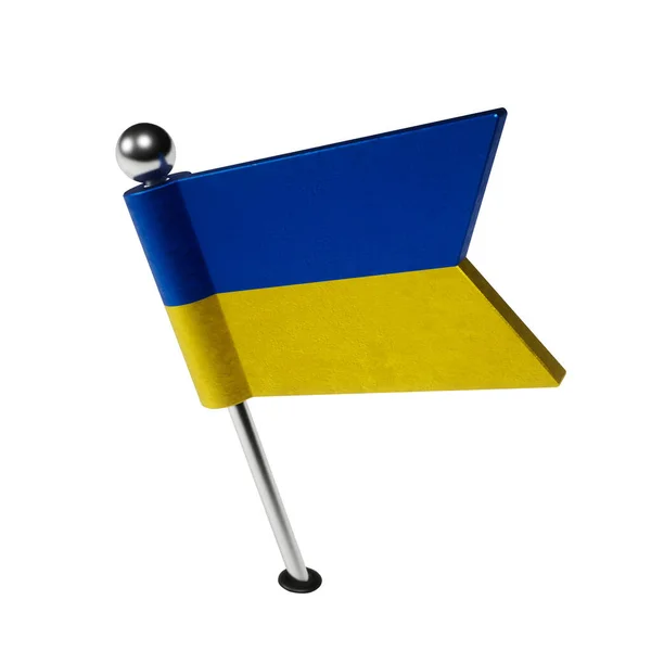 Ukrajinská Vlajka Špendlík Tvaru Vlajky Vlajka Nakloněna Doleva Vykreslení — Stock fotografie