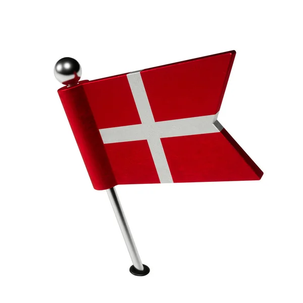 Σημαία Της Δανίας Καρφίτσα Σκάφους Σχήμα Σημαίας Σημαία Γέρνει Προς — Φωτογραφία Αρχείου