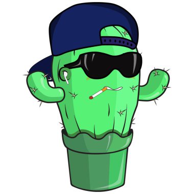 Kötü adam kılığında saksıda bir kaktüs çizgi filmi..