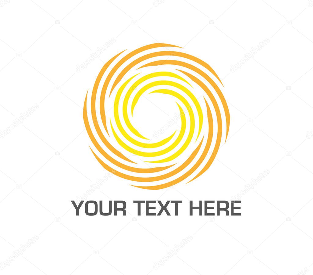 Two concentric colorful and dynamic vortices. Yellow and orange. Ready logo