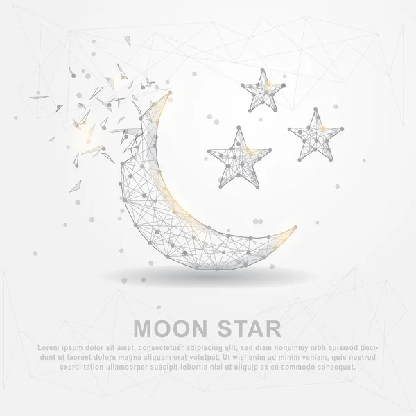 Luna Rota Esparcida Estrella Con Sombra Dibujada Digitalmente Marco Alambre — Vector de stock