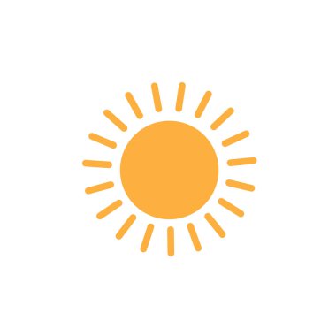 Beyaz arkaplanda Güneş simgesi düz tasarım izole vektör çizimi.