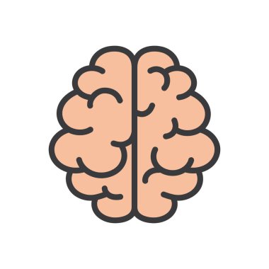 Beyaz arkaplanda beyin simgesi düz tasarım izole vektör çizimi.