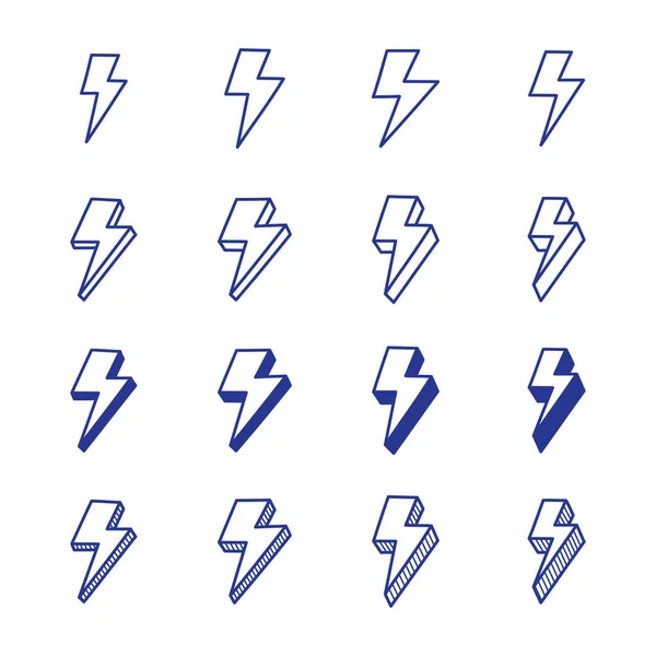 Thunder Bolt Lightning Blue Icon Set Simple Silhouette Flat Style — Stock Vector