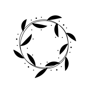 Beyaz arkaplanda sanatsal çiçek desenli yuvarlak çerçeve düz tasarım sanat dekorasyon vektörü çizimi.