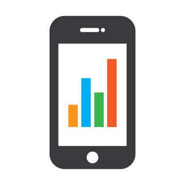 Beyaz arkaplanda bilgi grafiği çizelgesi olan cep telefonu çizimi.