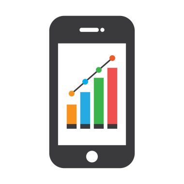 Beyaz arkaplanda bilgi grafiği çizelgesi olan cep telefonu çizimi.