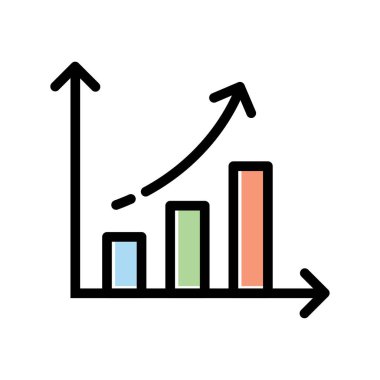 Outline growing bar chart icon isolated flat design vector illustration on white background.