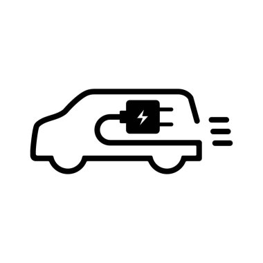 Outline electric car icon isolated flat design vector illustration on white background.