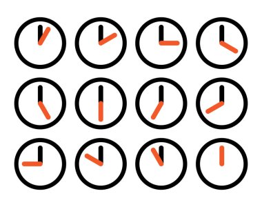 Clock, time, alarm, timer, deadline icon symbol isolated vector illustration on white background.