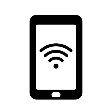 Akıllı telefon ekranındaki Wifi sembolü, beyaz arkaplandaki kablosuz internet simgesine bağlanın.