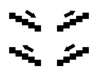 Merdivenler yukarı ve aşağı simge izole düz tasarım vektör çizimi beyaz arkaplan üzerinde.