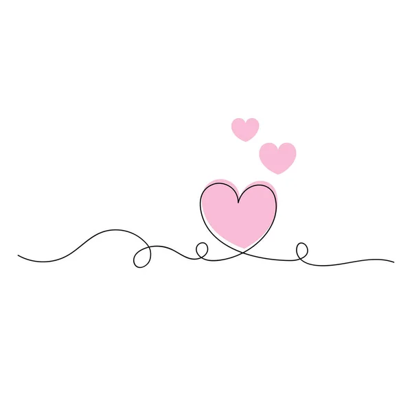 美しい心連続一本の線画 バレンタインデーのコンセプト ハートラブカップルアウトライン白い背景に芸術的孤立ベクトルイラスト — ストックベクタ