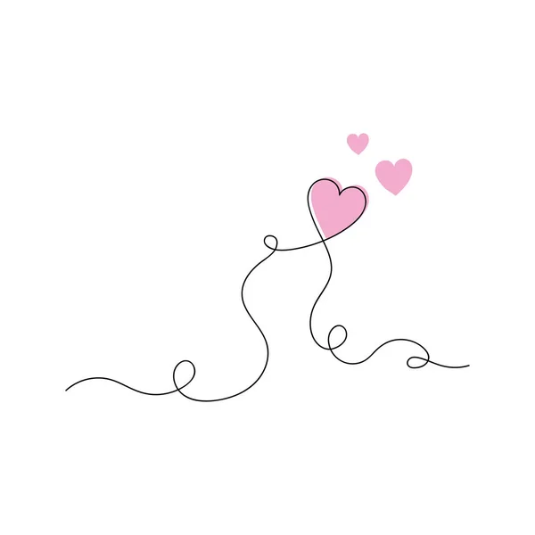 美しい心連続一本の線画 バレンタインデーのコンセプト ハートラブカップルアウトライン白い背景に芸術的孤立ベクトルイラスト — ストックベクタ