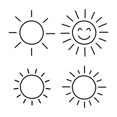 Sevimli estetik güneş karalama sanatı beyaz arka planda izole edilmiş vektör dekorasyonu.