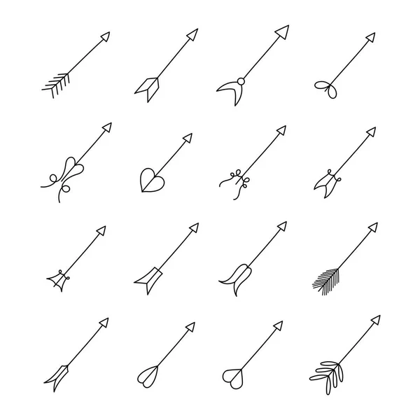 Frecce Disegnate Mano Elemento Vettore Illustrazione Impostato Isolato Sfondo Bianco — Vettoriale Stock