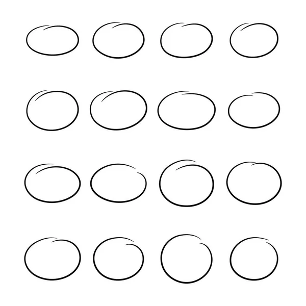 Ovalos Dibujados Mano Círculos Marcador Conjunto Vector Ilustración Sobre Fondo — Vector de stock