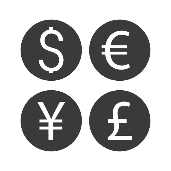 Dollár Euró Jen Font Sterling Valuta Ikon Készlet Elszigetelt Vektor — Stock Vector