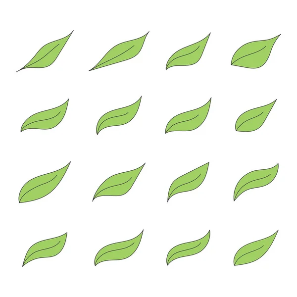 Зеленые Листья Иконки Набор Изолированных Векторных Иллюстраций Белом Фоне — стоковый вектор