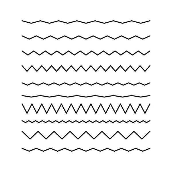 Colección Líneas Zigzag Conjunto Ilustración Vectorial Aislado Sobre Fondo Blanco — Vector de stock