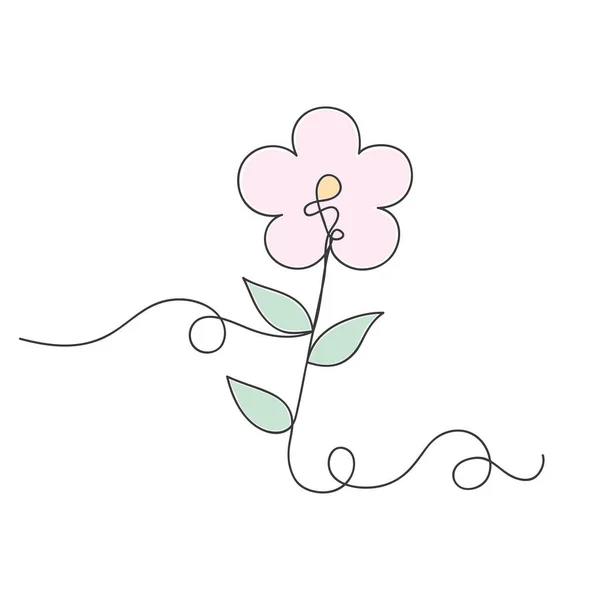 美しい花1行連続描画スタイル白の背景に孤立ベクトルイラスト — ストックベクタ