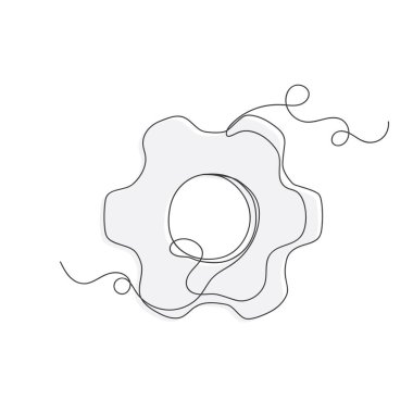 Dişliler beyaz arkaplanda sürekli bir çizgi sanat dekorasyon vektörü çizimi çizer.