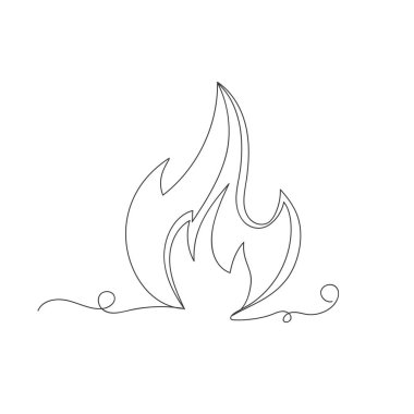 Ateş beyaz arkaplanda sanatın izole edilmiş bir çizgisi süreklidir.