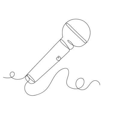 Beyaz arkaplanda sürekli bir satır sanat mikrofonu izole vektör illüstrasyonu.