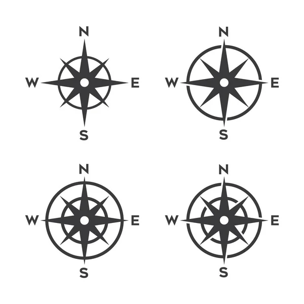 Bússola Ícone Conjunto Isolado Desenho Plano Vetor Ilustração Fundo Branco — Vetor de Stock