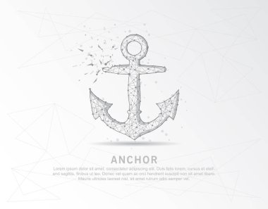 Deniz çapası soyut karışım çizgisi ve bileşimi dijital olarak kırık bir üçgen şeklinde çizilmiş ve dağınık noktalar düşük polyester tel çerçeve.