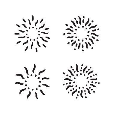 Güneş, beyaz arkaplanda soyut element sanat dekorasyon vektörü illüstrasyonunda kesik çizgi oluşturdu.