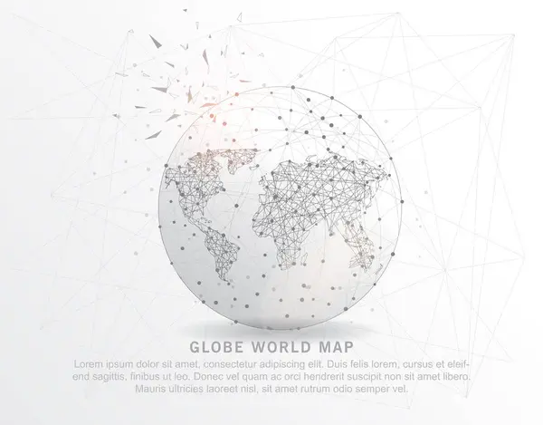 Globo Mapa Del Mundo Forma Punto Línea Composición Dibujado Digitalmente — Vector de stock