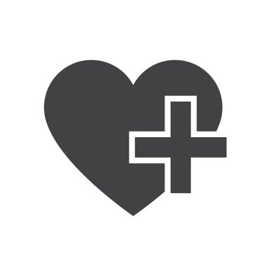 Beyaz arka planda kalp simgesi basit siluet düz stil vektör illüstrasyon.