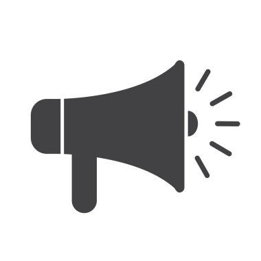 Beyaz arkaplanda megafon hoparlörü izole edilmiş düz tasarım vektör çizimi.