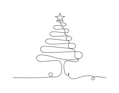 Noel ağacı beyaz arkaplanda tek satır ikon vektör illüstrasyonuName.