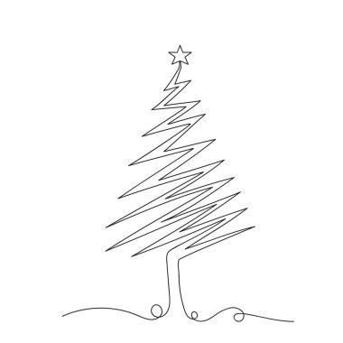 Noel ağacı beyaz arkaplanda tek satır ikon vektör illüstrasyonuName.