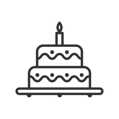 Beyaz arkaplanda doğum günü pastası simgesi tasarımı izole edilmiş vektör çizimi