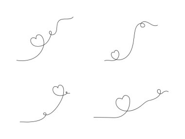 Hearts continuous one line art drawing, valentines day concept, heart love couple outline artistic isolated vector illustration.