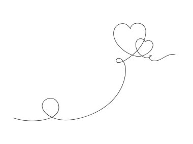 Two hearts continuous one line art drawing, valentines day concept, heart love couple outline artistic isolated vector illustration on white background.