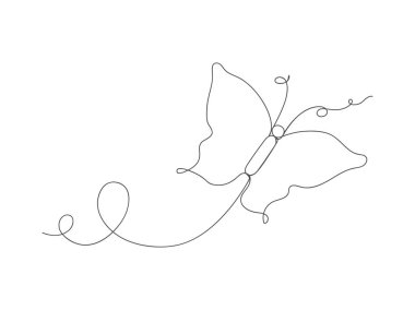 Kelebek aralıksız tek çizgi halinde beyaz arkaplanda izole edilmiş vektör çizimi yapıyor.