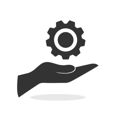 Avuç içi simgesi üzerindeki dişli beyaz arkaplan üzerindeki izole vektör çizimi.